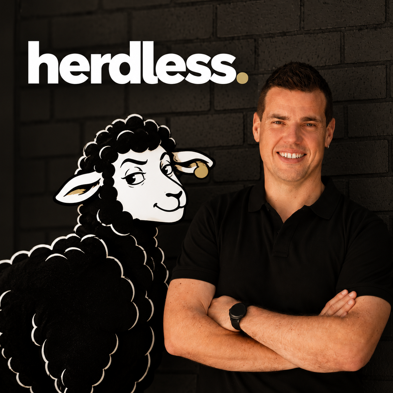 Herdless podcast cover: Hugo with the black sheep